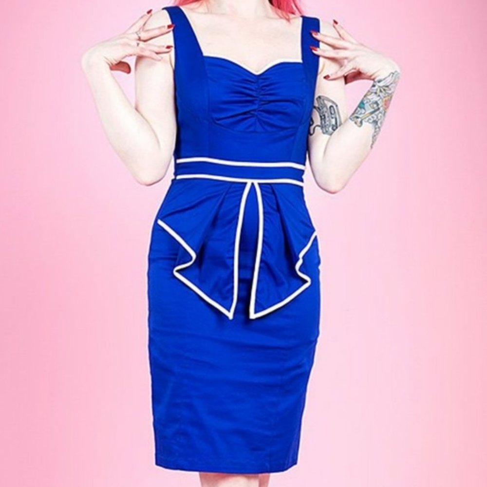 Hearts & Roses Peplum Sailor Dress Blue US 16 NWOT